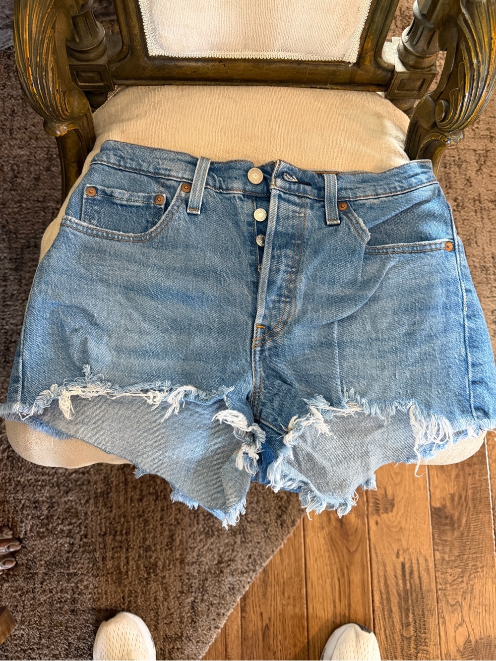 Classic High-Waist Distressed Levi’s Denim 501 button fly women’s shorts